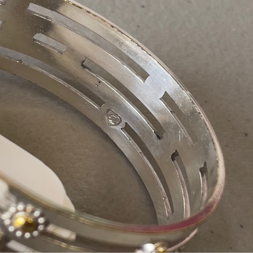 Brighton Vintage Floral GoldTone Hammered Texture Wide Bangle Bracelet - Picture 2 of 8